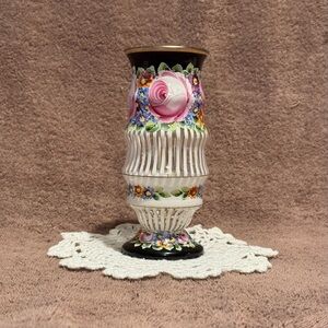 Romantic Colorful Vintage Hand Painted Trumpet Bud Vase